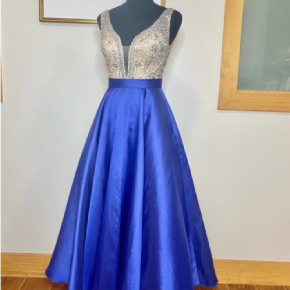 Elegant Blue and Silver Evening Gown
